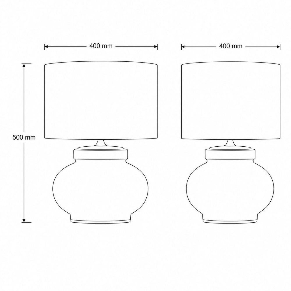 Dimensions for Darcy Squat Table Lamp — Antique White, Linen Shade
