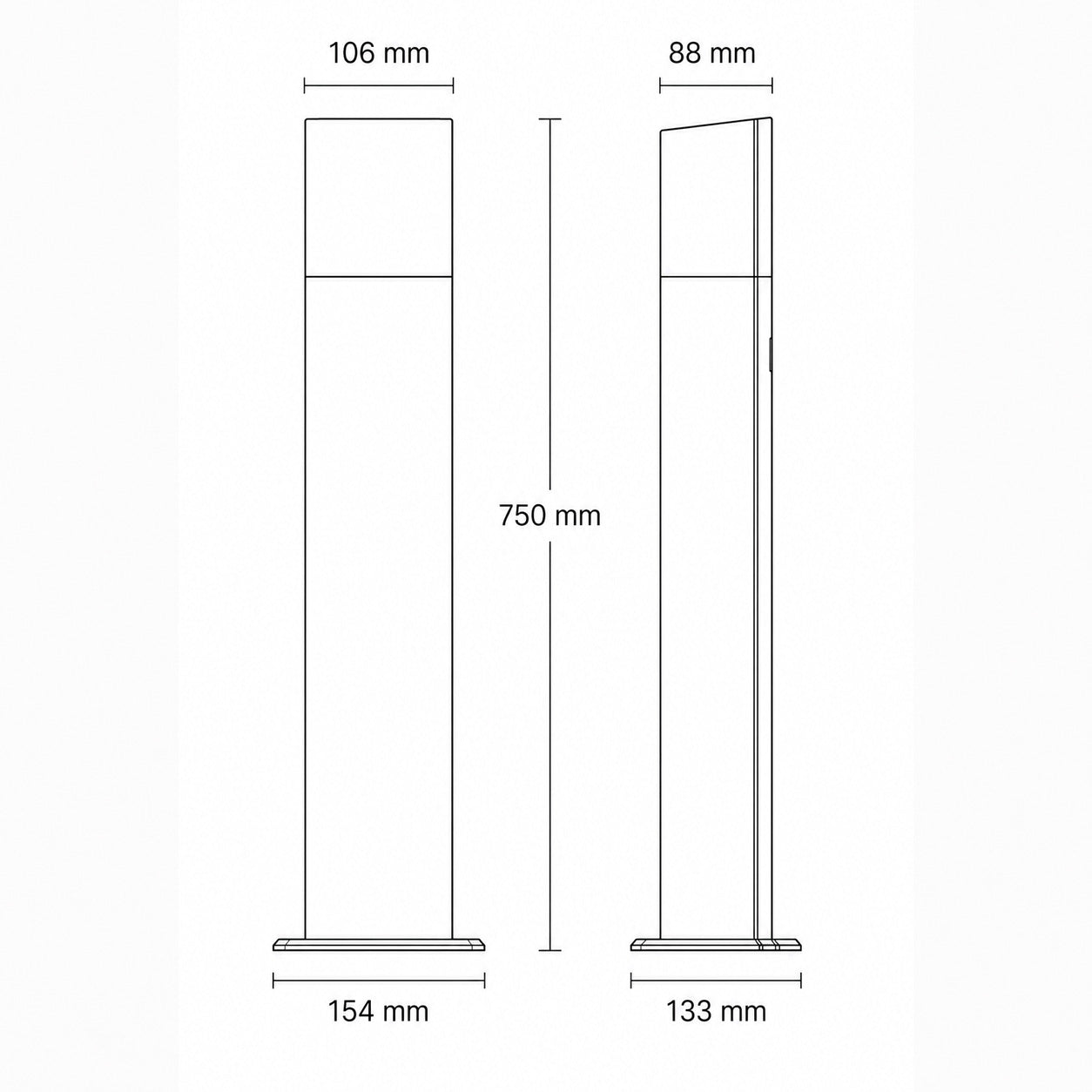 Dark Outdoor Path Light — Anthracite, 75cm, Motion Sensor dimensions