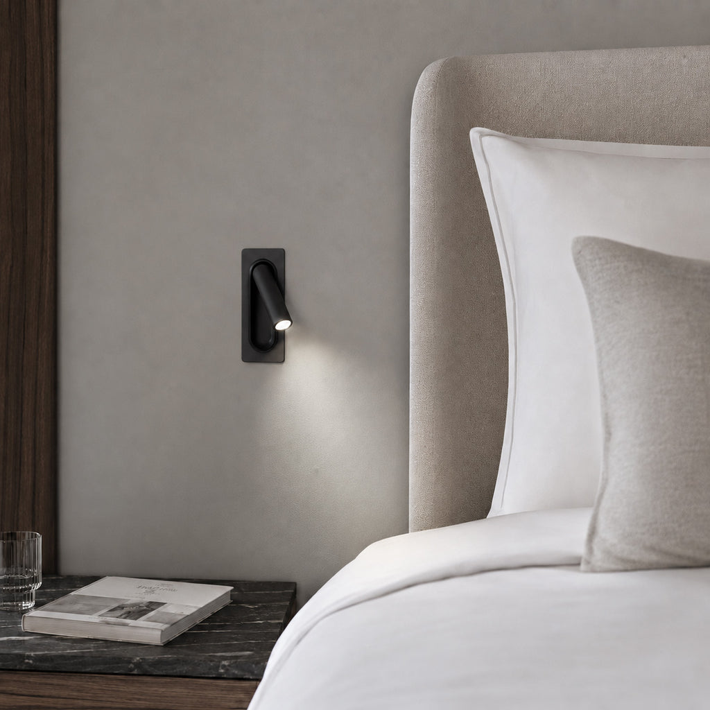 Defoe Recessed LED Wall Light — Black, Adjustable Reading Spot