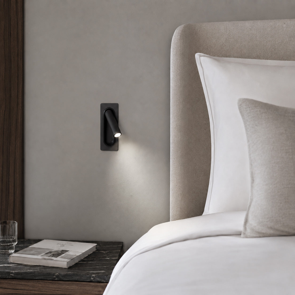Defoe Recessed LED Wall Light — Black, Adjustable Reading Spot