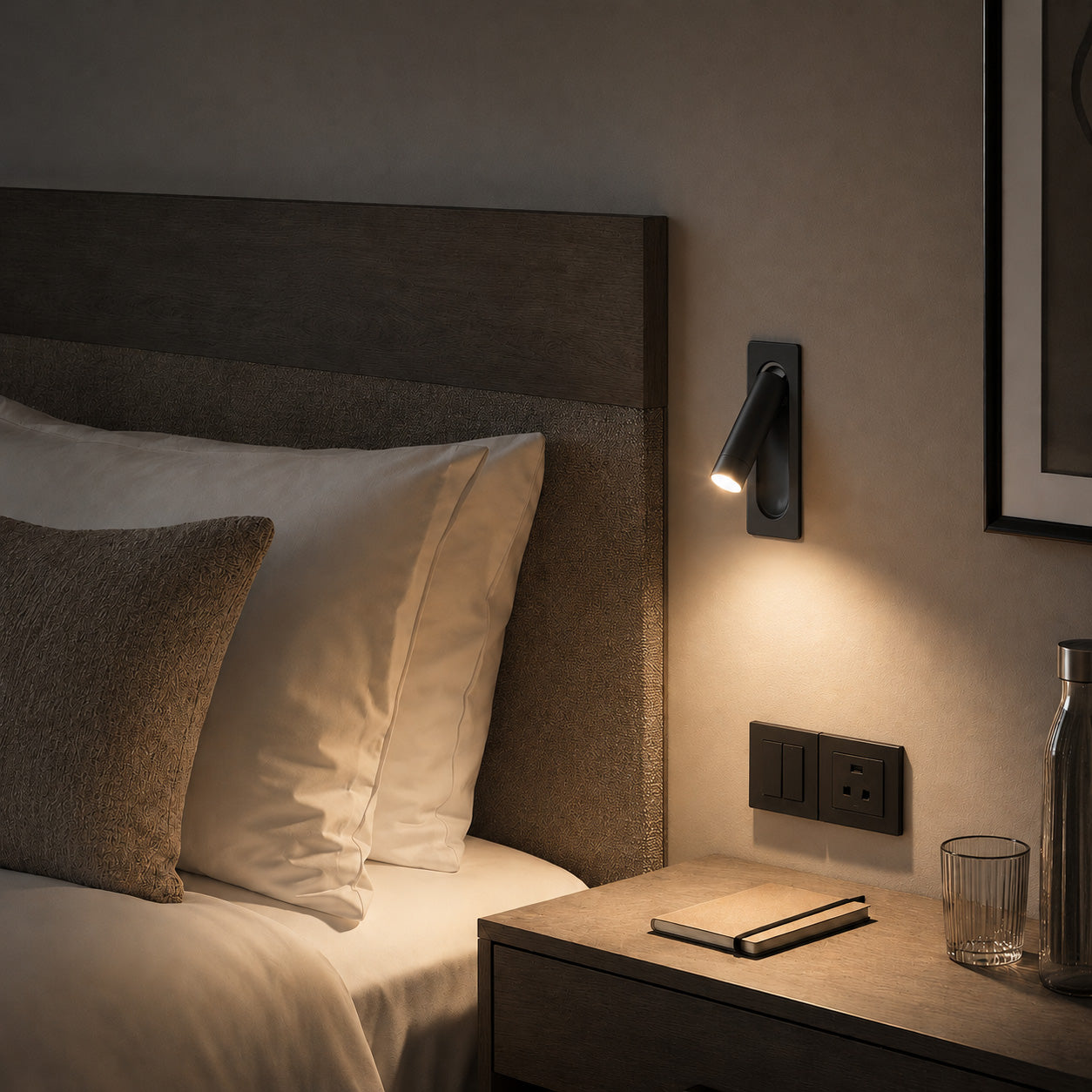 Defoe Recessed LED Wall Light — Black, Adjustable Reading Spot