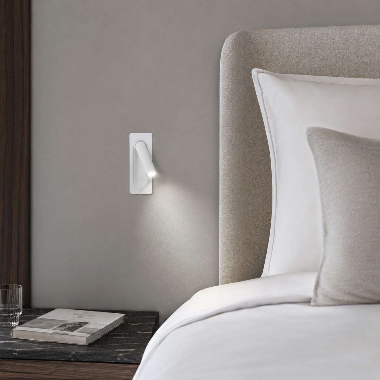 Defoe Recessed LED Wall Light — White, Adjustable Reading Spot