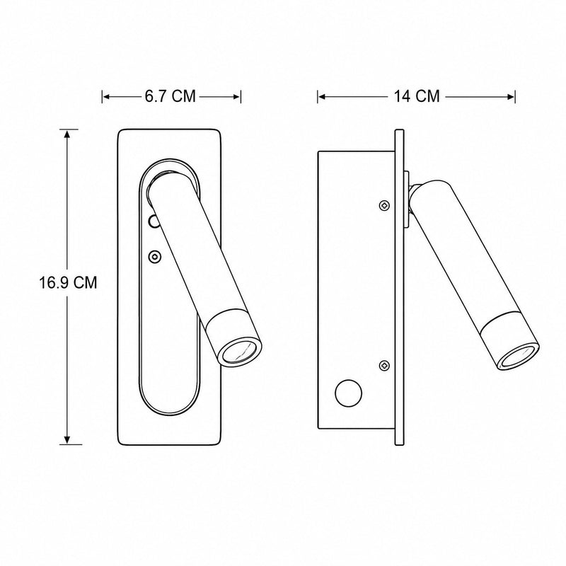 Defoe Recessed LED Wall Light — White, Adjustable Reading Spot dimensions