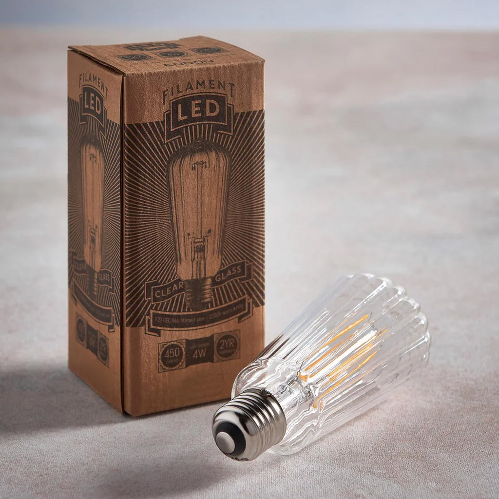 Ember Ribbed Pear E27 LED Bulb — Anti-Glare, Ultra Warm 2000K