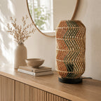 Fosco Woven Rattan Table Lamp — Multi-Colour & Black Metal, 38cm