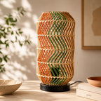 Fosco Woven Rattan Table Lamp — Multi-Colour & Black Metal, 38cm