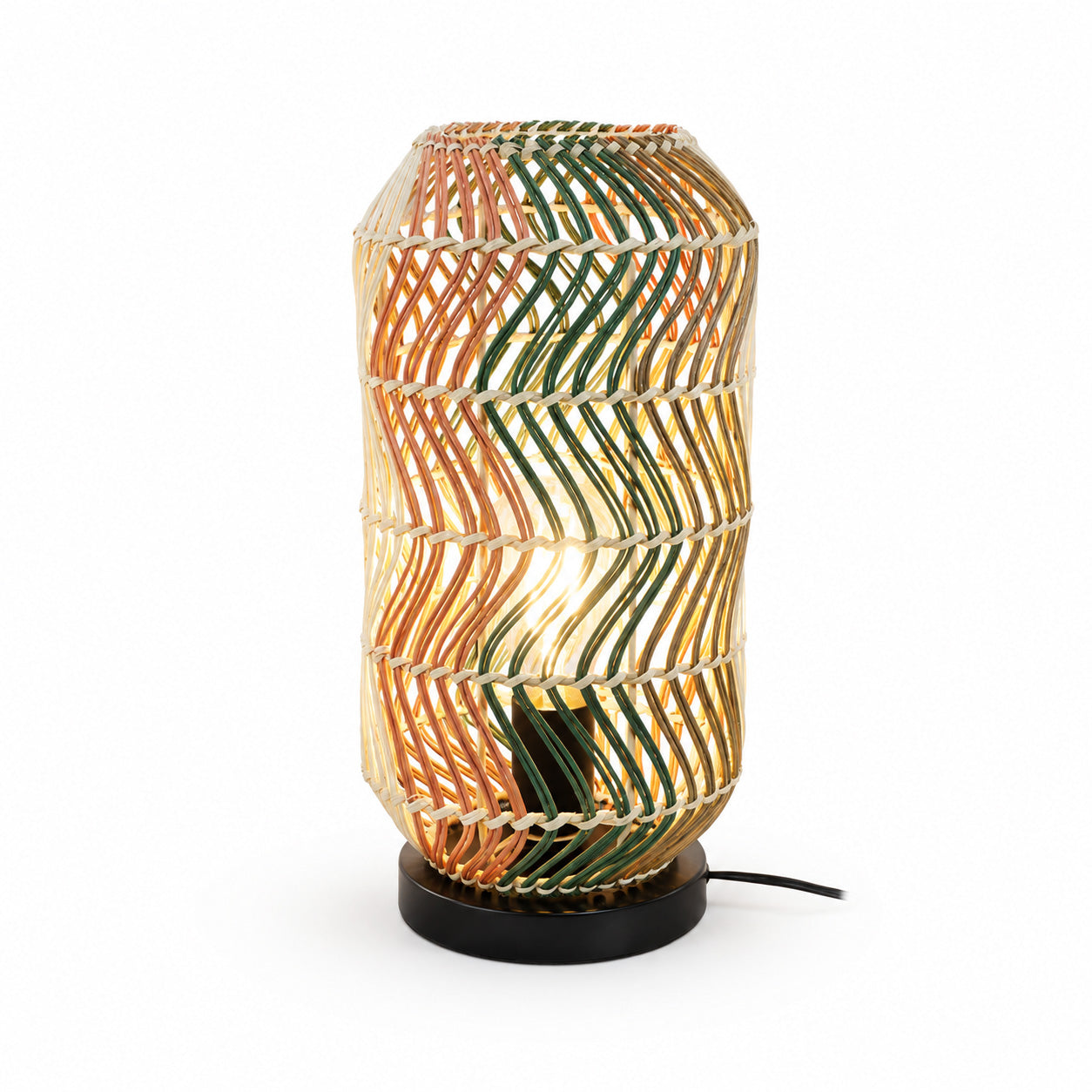 Fosco Woven Rattan Table Lamp — Multi-Colour & Black Metal, 38cm