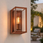 Galway Industrial Outdoor Box Wall Lantern — Glass, Rust Brown