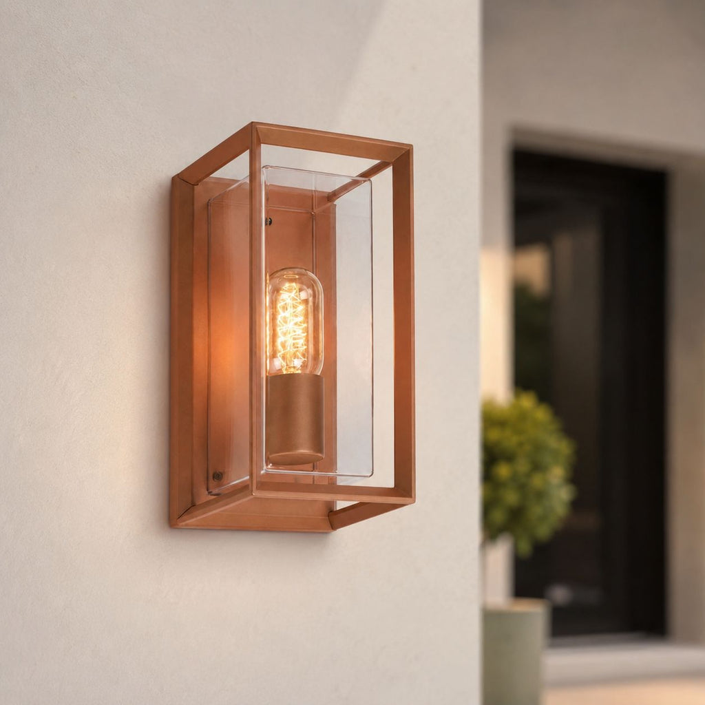 Galway Industrial Outdoor Box Wall Lantern — Glass, Rust Brown