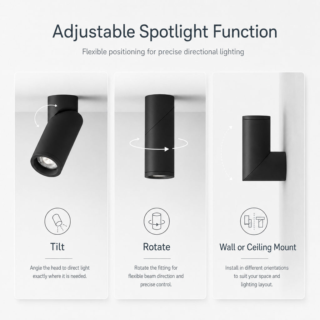 Genesis Aluminium Ceiling Spotlight — Matt Black, Adjustable