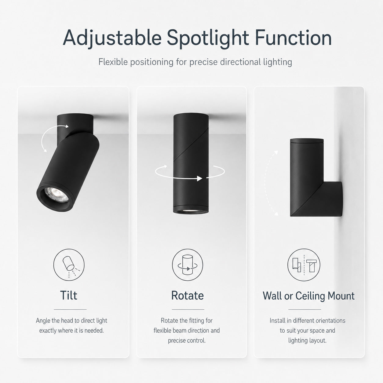 Genesis Aluminium Ceiling Spotlight — Matt Black, Adjustable