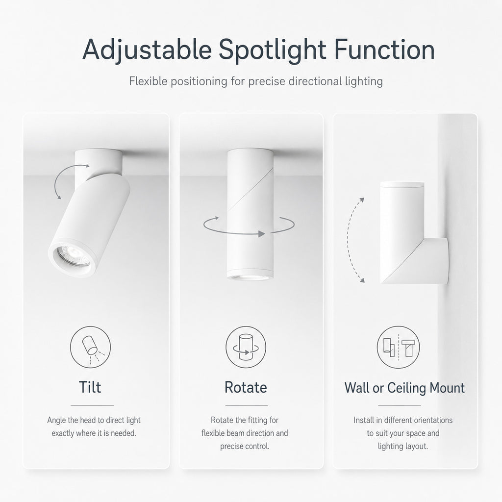Genesis Aluminium Ceiling Spotlight — White, Adjustable