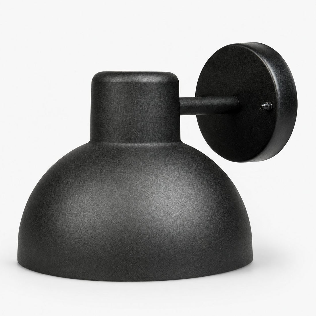 Hadsten matt black dome outdoor wall light, side view on white