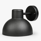 Hadsten matt black dome outdoor wall light, side view on white