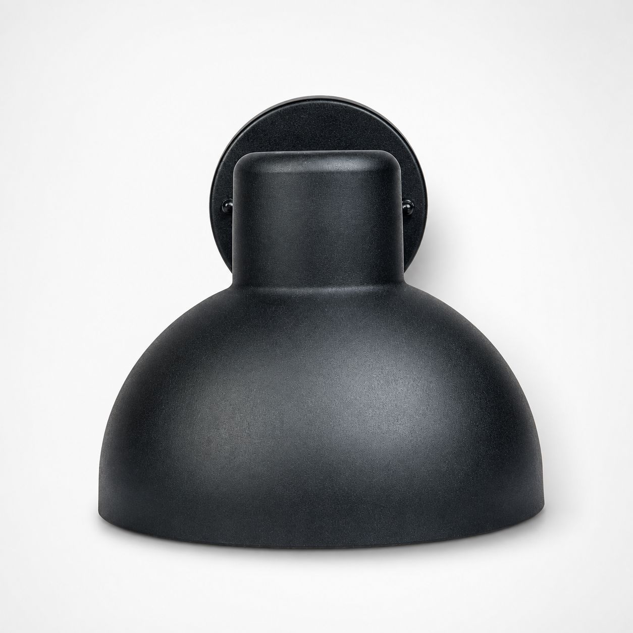 Hadsten matt black outdoor wall light, front view showing the dome shade