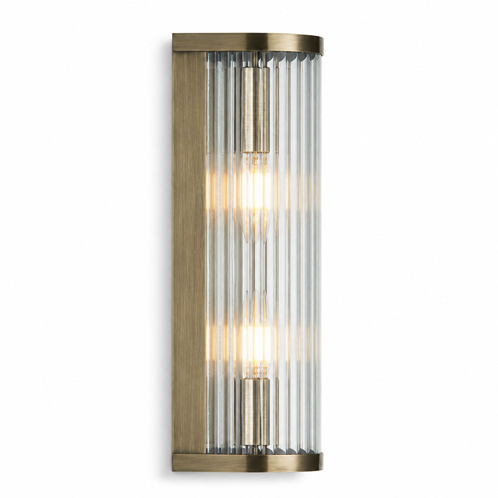Halo 2-Light Ribbed Wall Sconce — Glass, Antique Brass