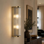 Halo 2-Light Ribbed Wall Sconce — Glass, Antique Brass