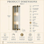 Halo 2-Light Ribbed Wall Sconce — Glass, Antique Brass