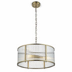 Halo 3-Light Ribbed Drum Pendant — Glass, Antique Brass