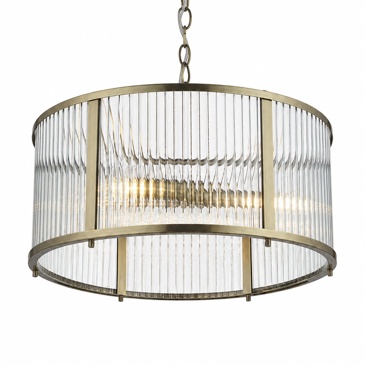 Halo 3-Light Ribbed Drum Pendant — Glass, Antique Brass