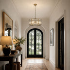 Halo 3-Light Ribbed Drum Pendant — Glass, Antique Brass