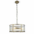 Halo 3-Light Ribbed Drum Pendant — Glass, Antique Brass