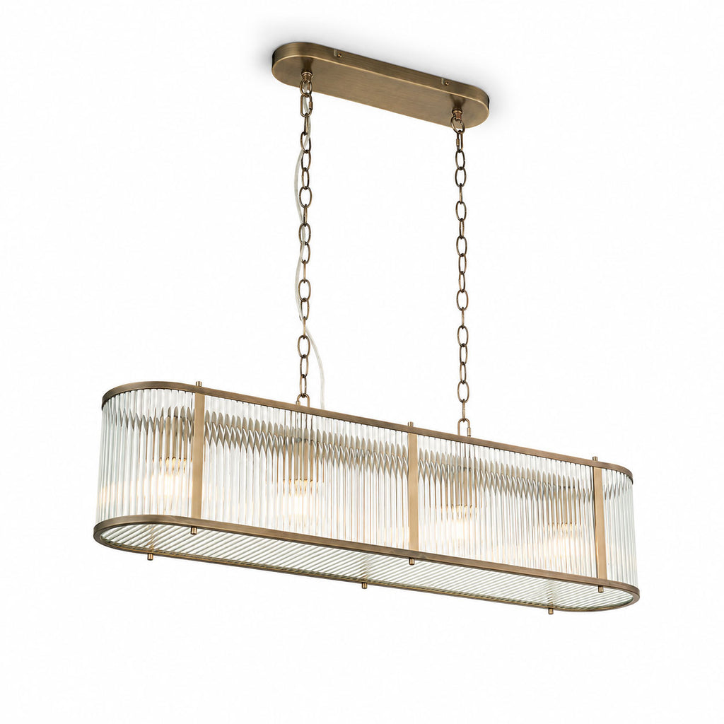 Halo 4-Light Linear Ribbed Pendant — Glass, Antique Brass