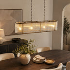 Halo 4-Light Linear Ribbed Pendant — Glass, Antique Brass