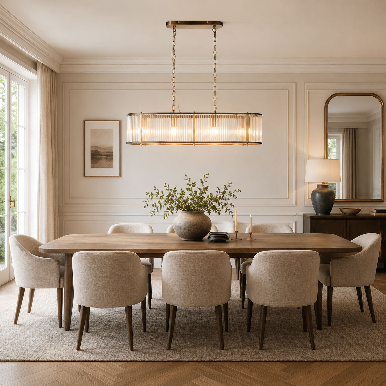 Halo 4-Light Linear Ribbed Pendant — Glass, Antique Brass