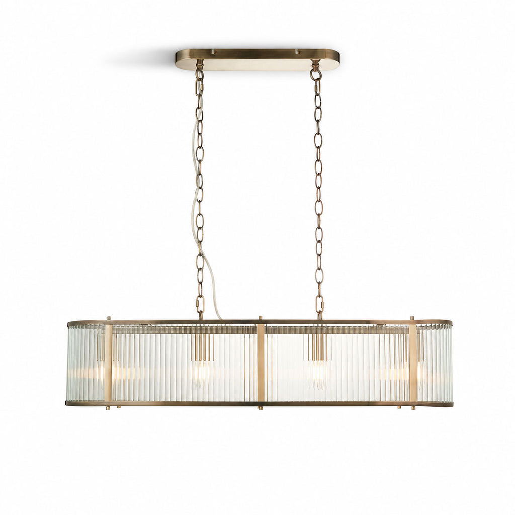 Halo 4-Light Linear Ribbed Pendant — Glass, Antique Brass