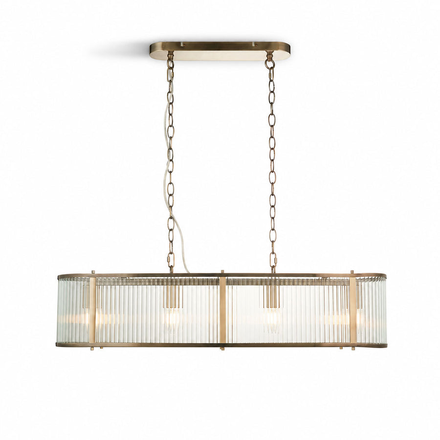 Halo 4-Light Linear Ribbed Pendant — Glass, Antique Brass