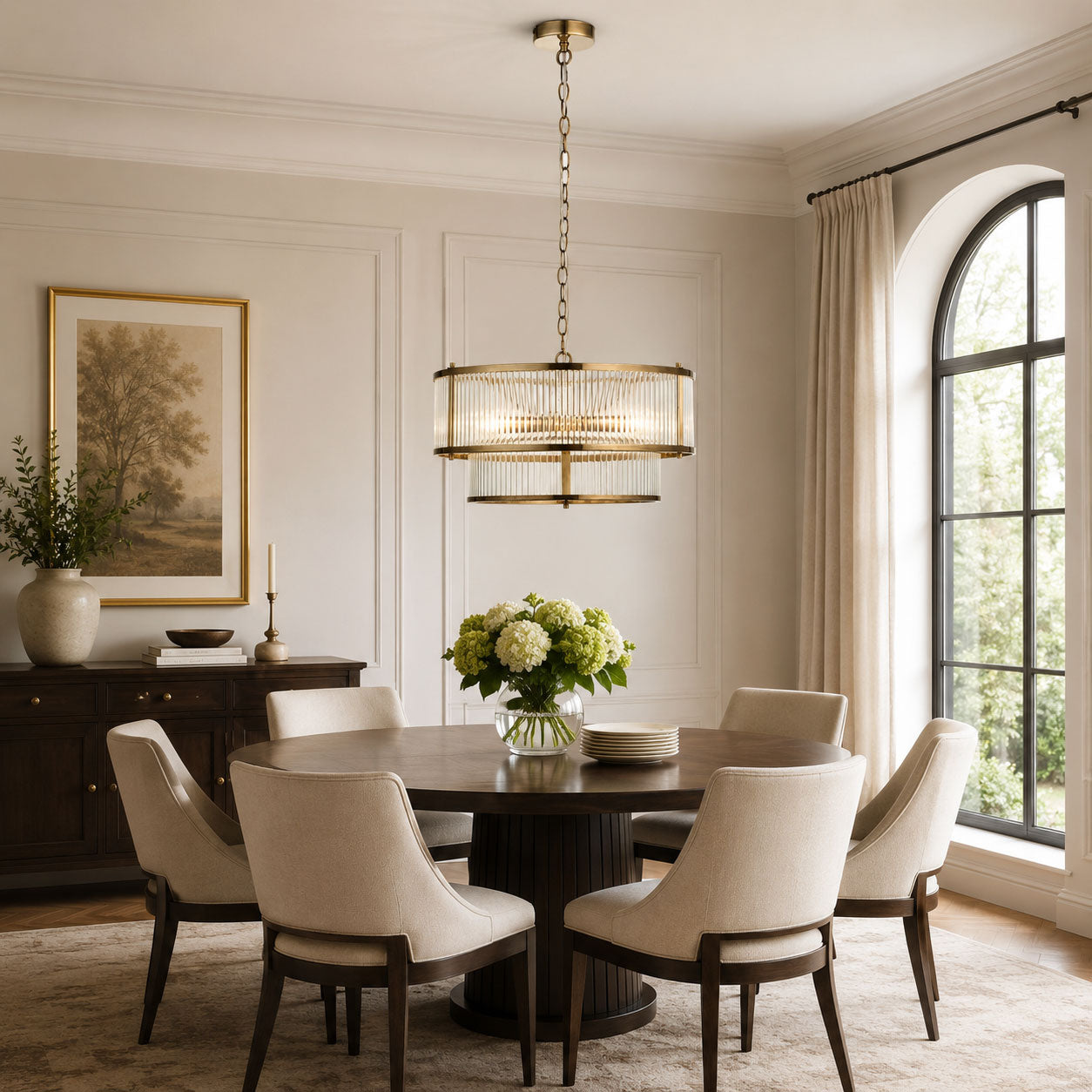 Halo 5-Light Ribbed Drum Pendant — Glass, Antique Brass
