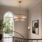 Halo 5-Light Ribbed Drum Pendant — Glass, Antique Brass