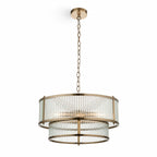 Halo 5-Light Ribbed Drum Pendant — Glass, Antique Brass
