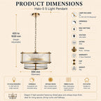 Halo 5-Light Ribbed Drum Pendant — Glass, Antique Brass