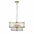 Halo 5-Light Ribbed Drum Pendant — Glass, Antique Brass