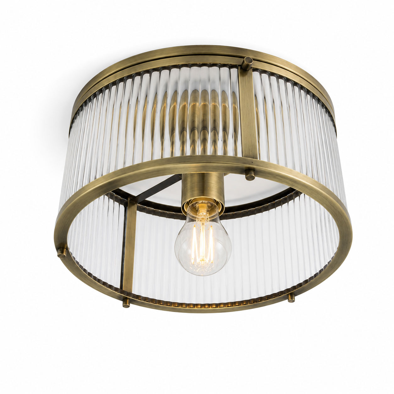 Halo Flush Ribbed Light — Glass, Antique Brass