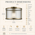 Halo Flush Ribbed Light — Glass, Antique Brass