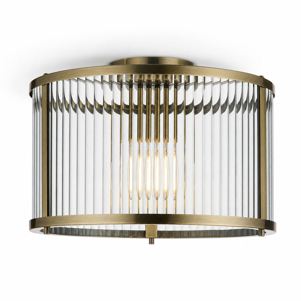 Halo Flush Ribbed Light — Glass, Antique Brass