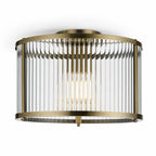 Halo Flush Ribbed Light — Glass, Antique Brass