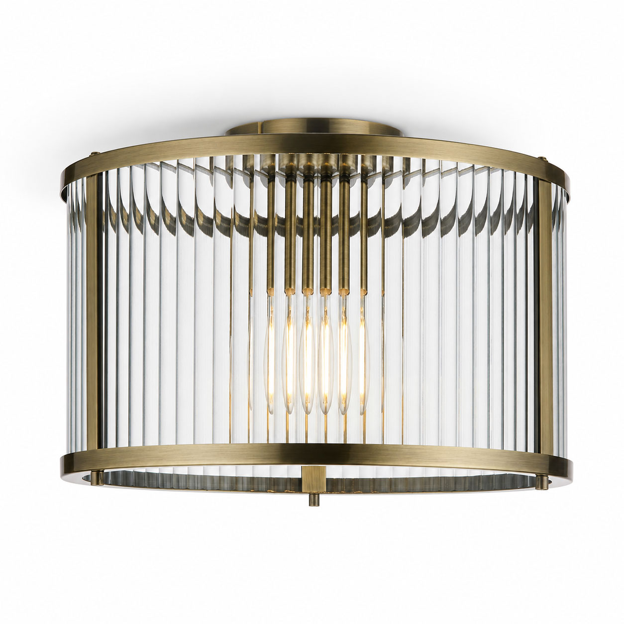 Halo Flush Ribbed Light — Glass, Antique Brass