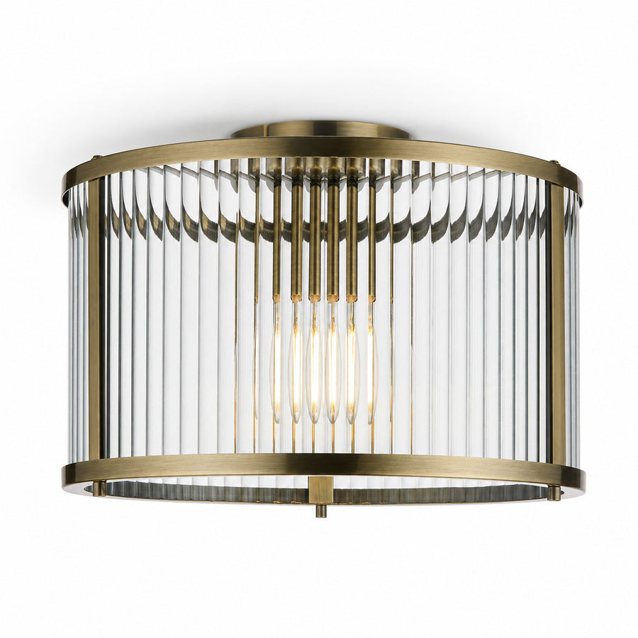 Halo Flush Ribbed Light — Glass, Antique Brass