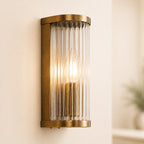 Halo Ribbed Wall Sconce — Glass, Antique Brass