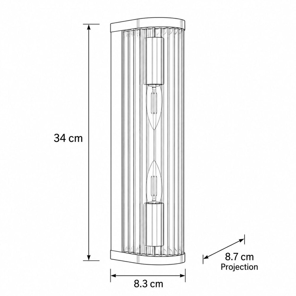 Dimensions for Halo 2-Light Ribbed Wall Sconce — Glass, Antique Brass