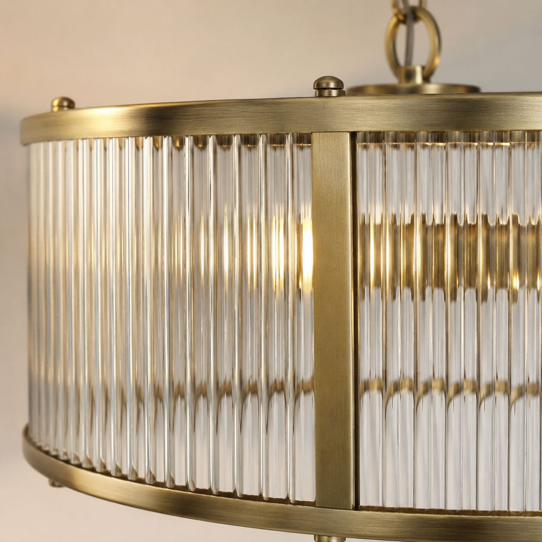 Halo 3-Light Ribbed Drum Pendant — Glass, Antique Brass