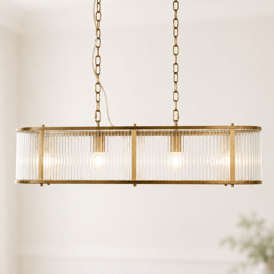 Halo 4-Light Linear Ribbed Pendant — Glass, Antique Brass