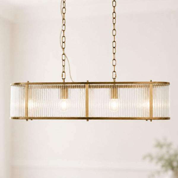 Halo 4-Light Linear Ribbed Pendant — Glass, Antique Brass