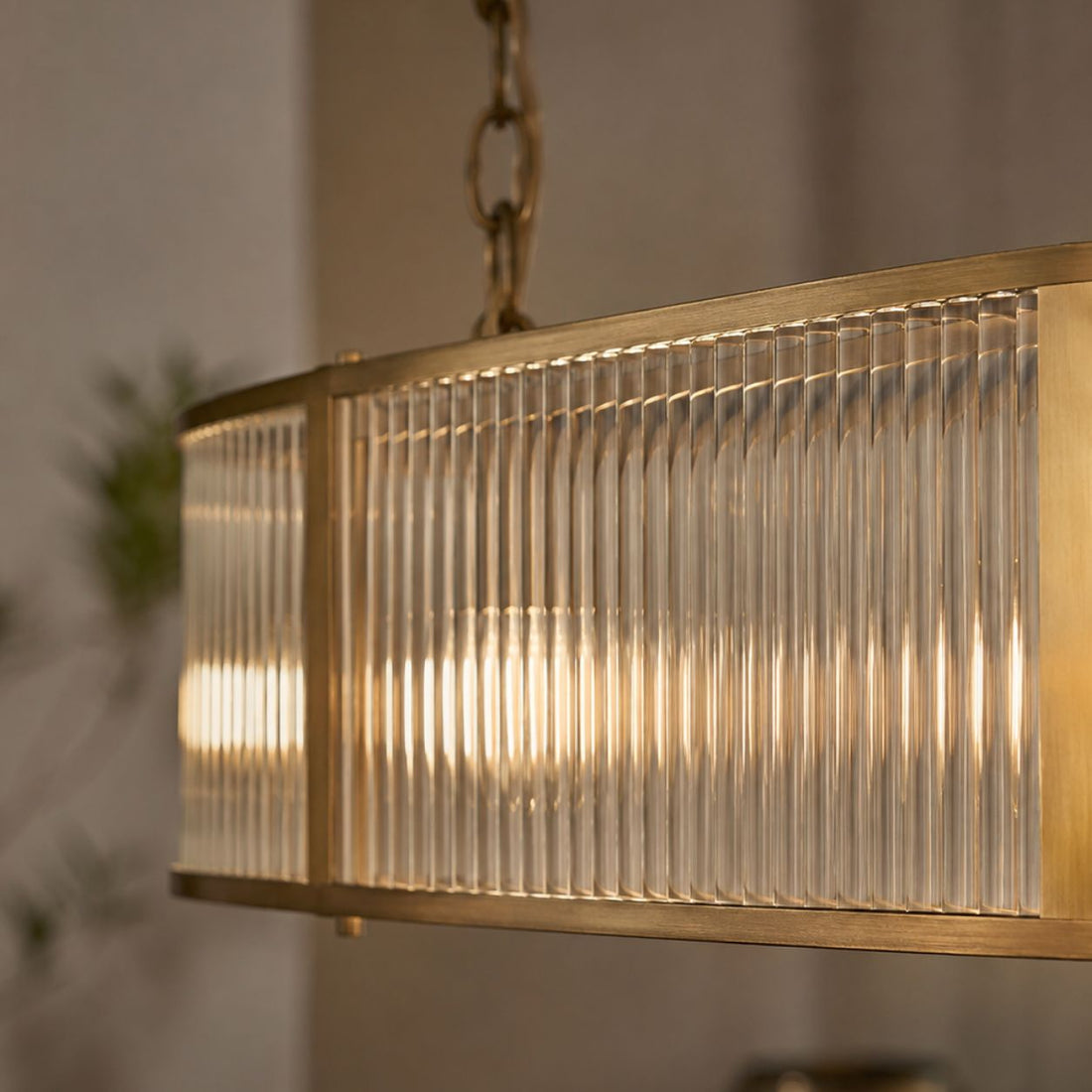 Halo 4-Light Linear Ribbed Pendant — Glass, Antique Brass