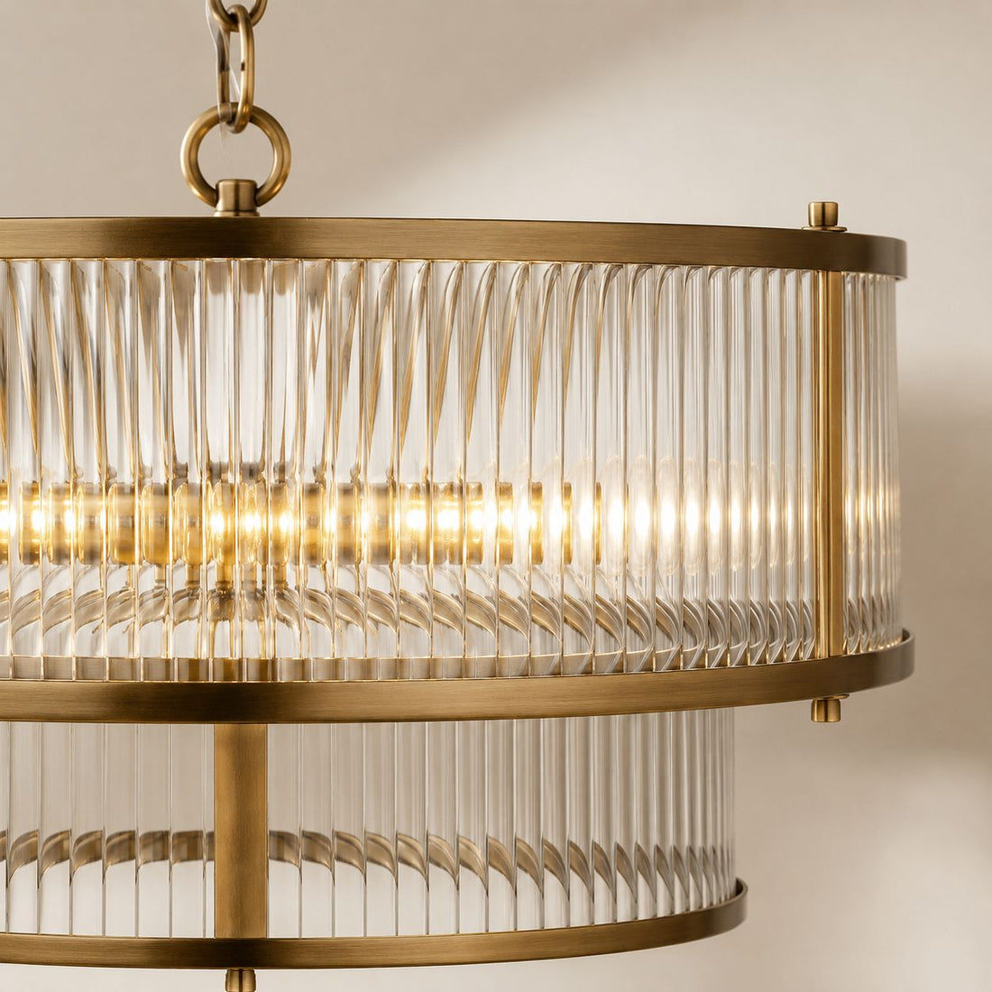 Halo 5-Light Ribbed Drum Pendant — Glass, Antique Brass