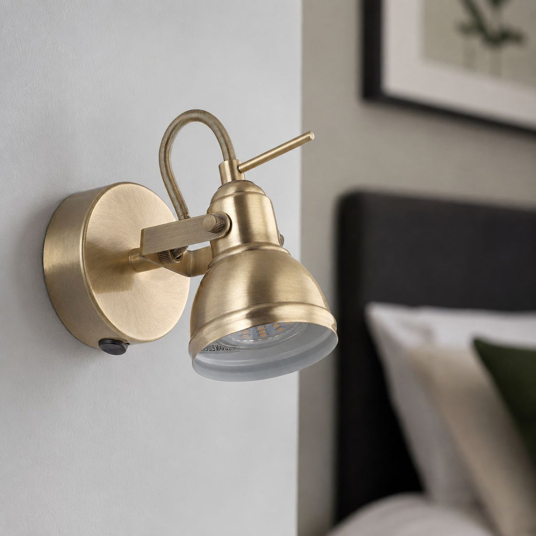 Harlow Industrial Wall Spot Light — Antique Brass, Switched